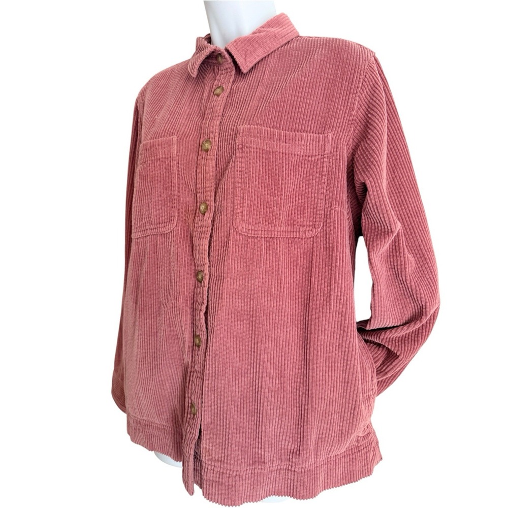 LL Bean Womens Corduroy Button Up Shirt Shacket L 512434 Dusty Rose Pockets - Picture 3 of 11